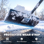 2-in-1 Snow Shovel & Scraper, 22" Heavy Duty Pusher with Metal Strip, Black