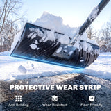 2-in-1 Snow Shovel & Scraper, 22" Heavy Duty Pusher with Metal Strip, Black