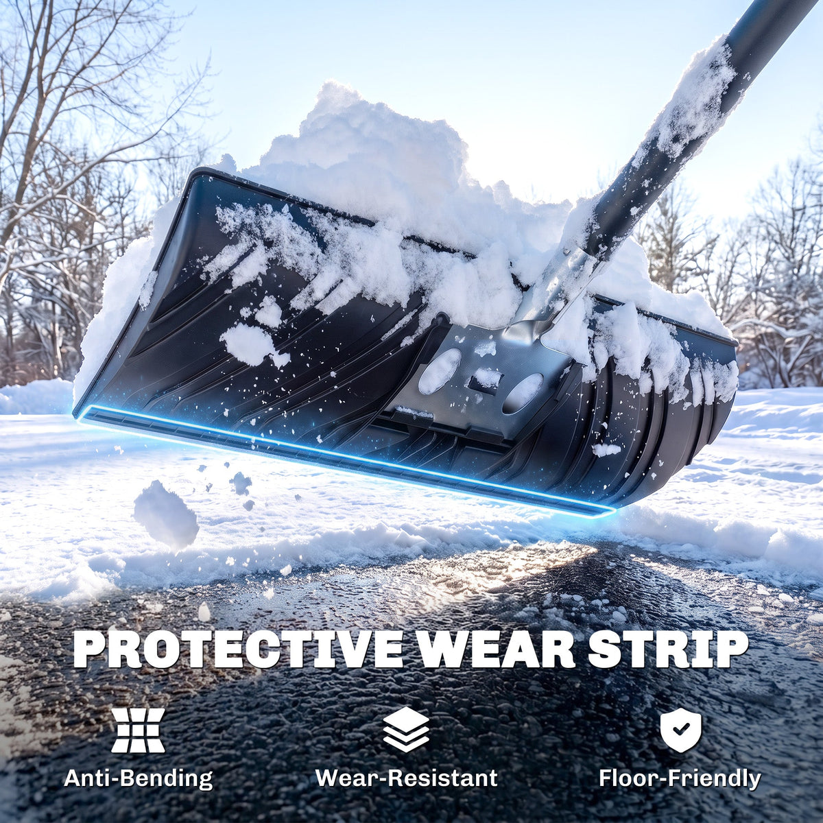 2-in-1 Snow Shovel & Scraper, 22" Heavy Duty Pusher with Metal Strip, Black