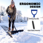 2-in-1 Snow Shovel & Scraper, 22" Heavy Duty Pusher with Metal Strip, Black