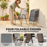 6 Piece Garden Dining Set with Umbrella and Folding Chairs, Dark Grey