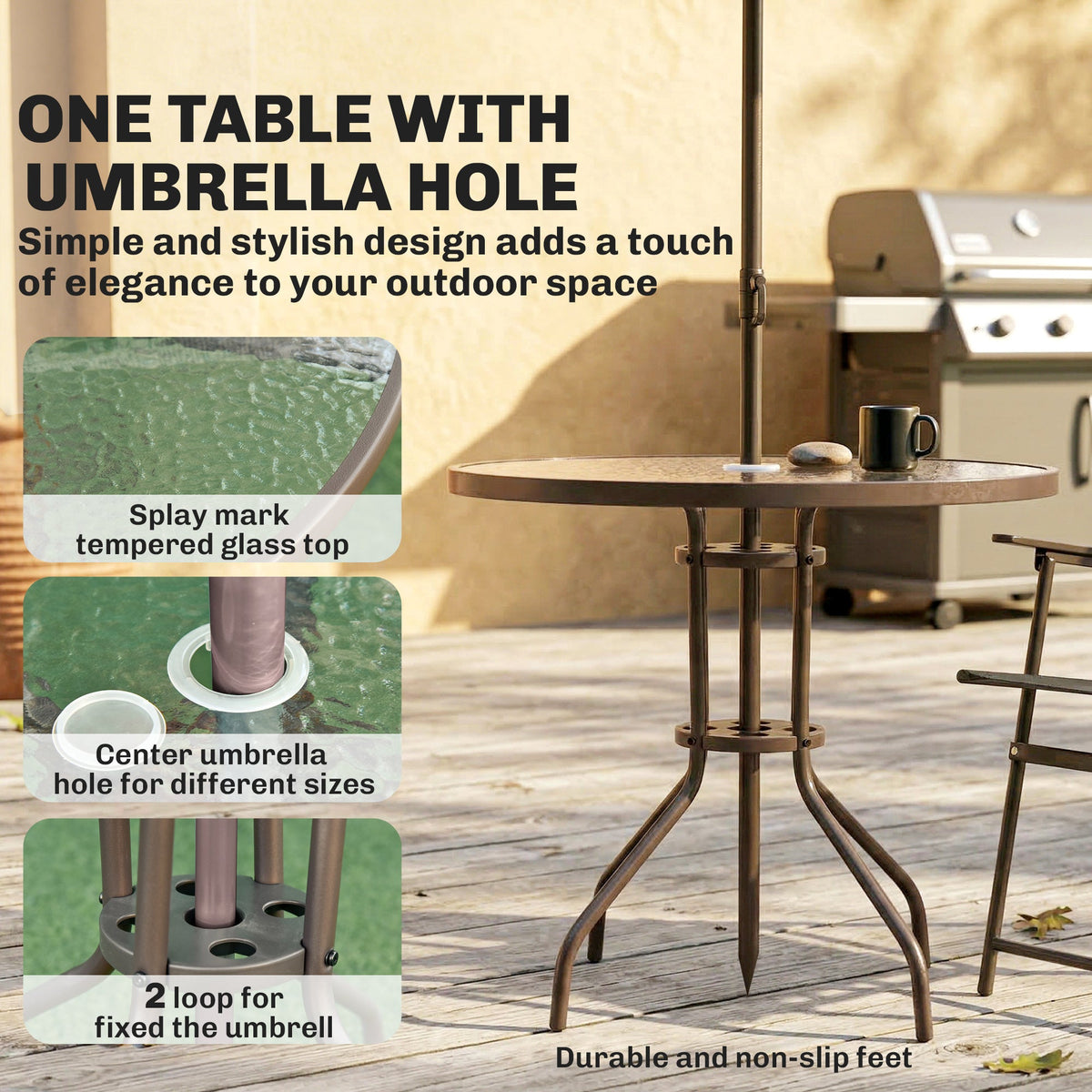 6 Piece Garden Dining Set with Umbrella and Folding Chairs, Dark Grey