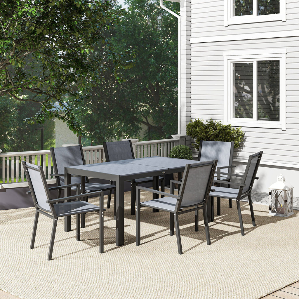 7pc Patio Dining Set with WPC Table and 6 Stackable Chairs, Light Grey