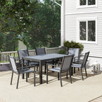 7pc Patio Dining Set with WPC Table and 6 Stackable Chairs, Light Grey