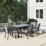 7pc Patio Dining Set with WPC Table and 6 Stackable Chairs, Light Grey