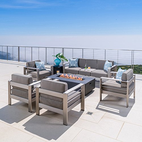 Outdoor Club Chair Set with 3-Seater Loveseat and Firepit