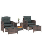 5-Piece Wicker Patio Set with Ottomans and 2-Tier Glass Table, Brown, Dark Grey