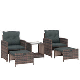 5-Piece Wicker Patio Set with Ottomans and 2-Tier Glass Table, Brown, Dark Grey