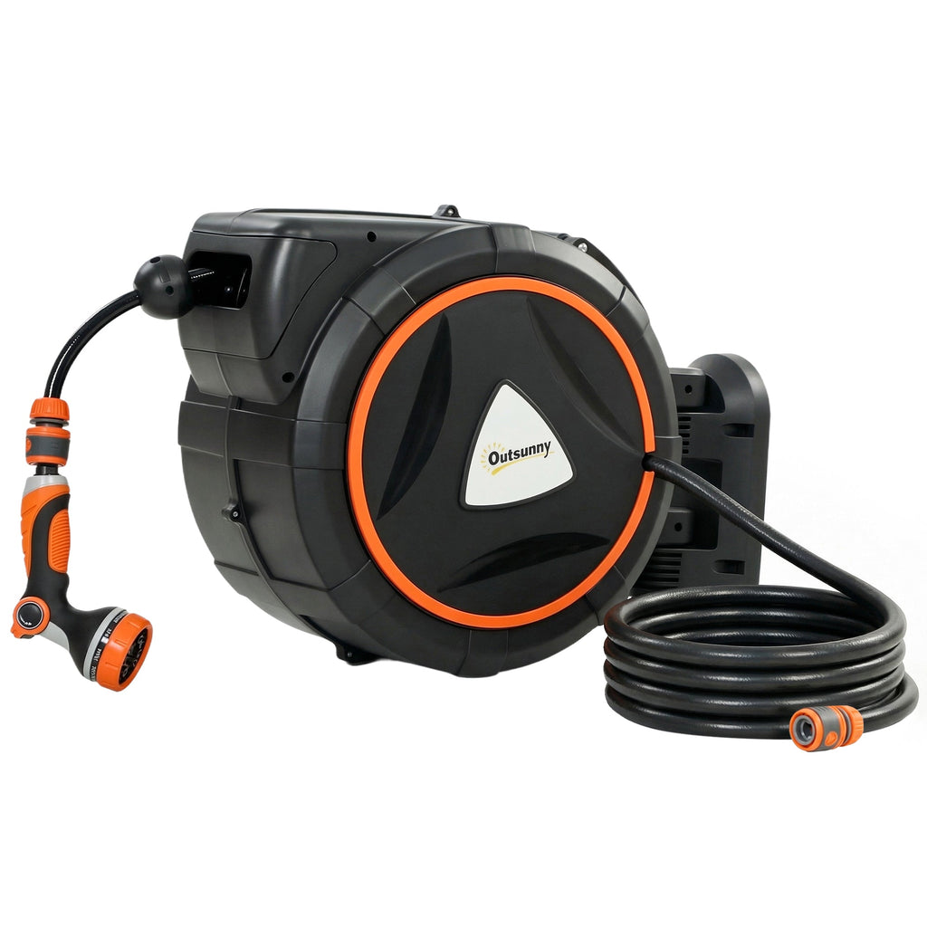 28+2m Retractable Wall-Mount Hose Reel with Auto Retraction & 180° Swivel, Orange
