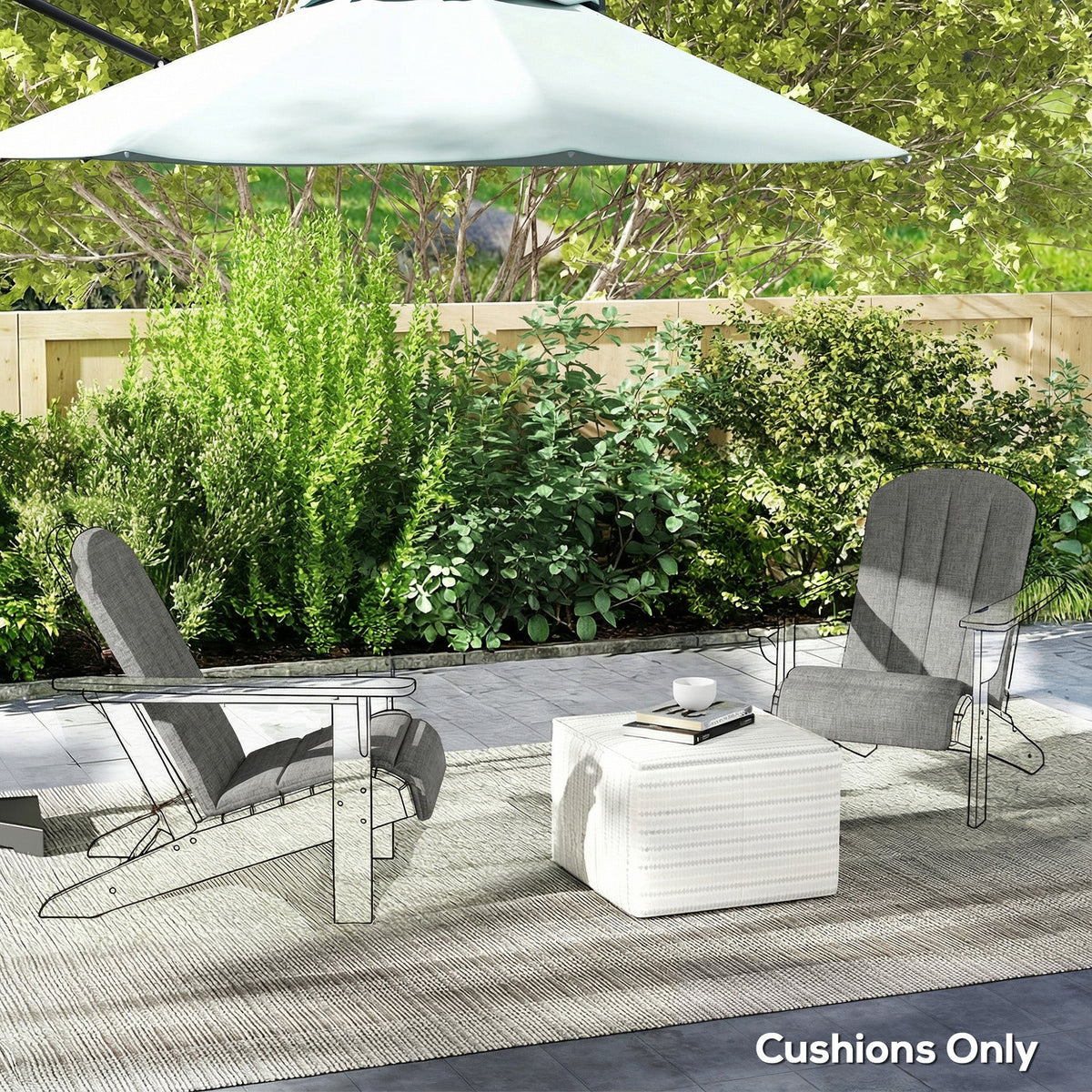 2-Piece Adirondack Chair Cushion Set with Ties, Outdoor Seat Cushions Dark Grey