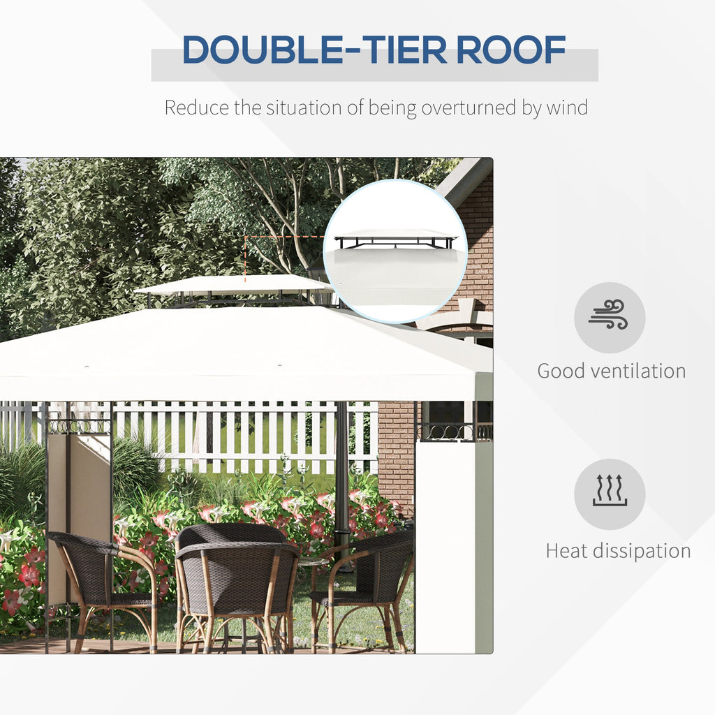 10' x 13' Outdoor Gazebo with Double Roof and Screen Panels, White