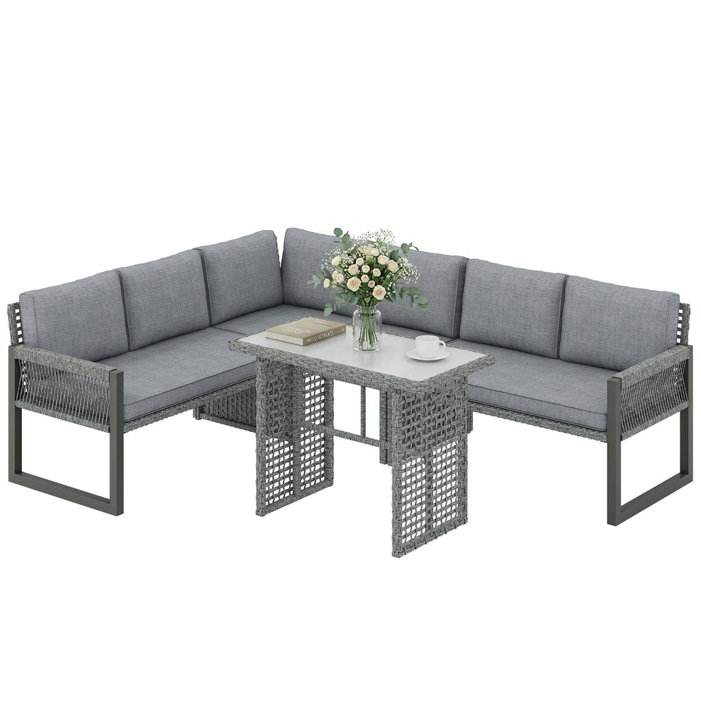 4 Piece Rattan Garden Furniture Set with 3 Loveseats, Grey