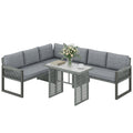 4 Piece Rattan Garden Furniture Set with 3 Loveseats, Grey
