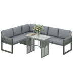 4 Piece Rattan Garden Furniture Set with 3 Loveseats, Grey
