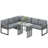 4 Piece Rattan Garden Furniture Set with 3 Loveseats, Grey