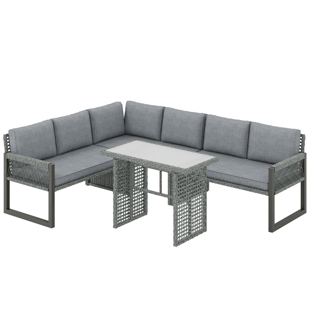 4 Piece Rattan Garden Furniture Set with 3 Loveseats, Grey