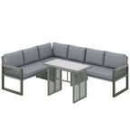 4 Piece Rattan Garden Furniture Set with 3 Loveseats, Grey