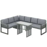 4 Piece Rattan Garden Furniture Set with 3 Loveseats, Grey