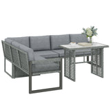 4 Piece Rattan Garden Furniture Set with 3 Loveseats, Grey