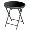 18" Outdoor Round Folding Table with Tempered Glass Top, Black