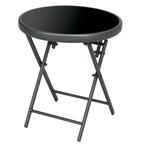 18" Outdoor Round Folding Table with Tempered Glass Top, Black