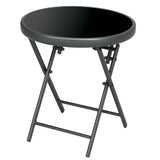 18" Outdoor Round Folding Table with Tempered Glass Top, Black