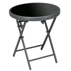 18" Outdoor Round Folding Table with Tempered Glass Top, Black