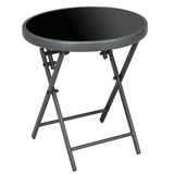 18" Outdoor Round Folding Table with Tempered Glass Top, Black