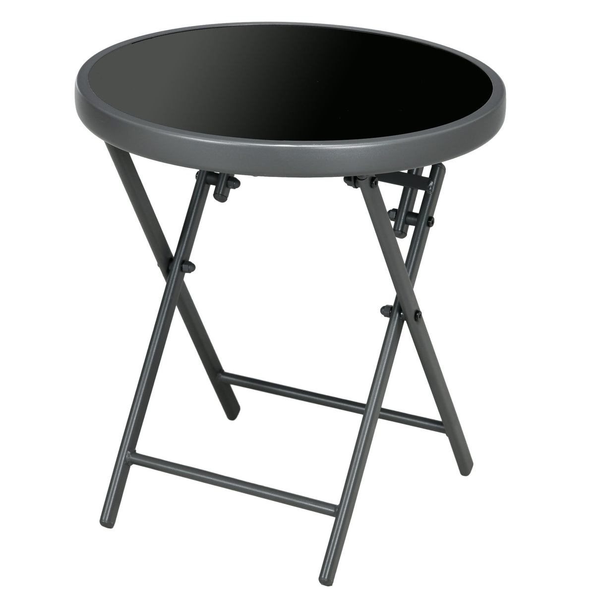 18" Outdoor Round Folding Table with Tempered Glass Top, Black