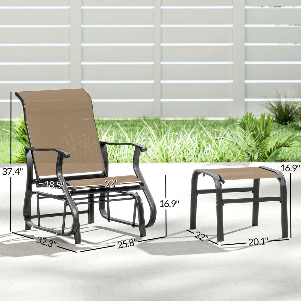 2-Piece Outdoor Glider Chair with Ottoman and All-Weather Breathable Mesh, Tan