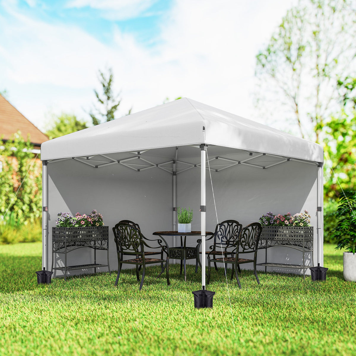 10' x 10' Pop Up Canopy Tent with Sidewalls and Roller Bag, White