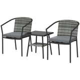 3pc Wicker Bistro Set with Cushions and 2-Tier Glass Table, Dark Grey