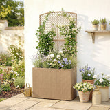80 x 30 x 163 cm Rattan Raised Planter Box with Trellis and Liner, Light Grey