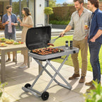 Foldable Gas BBQ Grill with Side Table & Trolley, Grease Box, 2.5 kW, Black