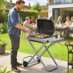 Foldable Gas BBQ Grill with Side Table & Trolley, Grease Box, 2.5 kW, Black