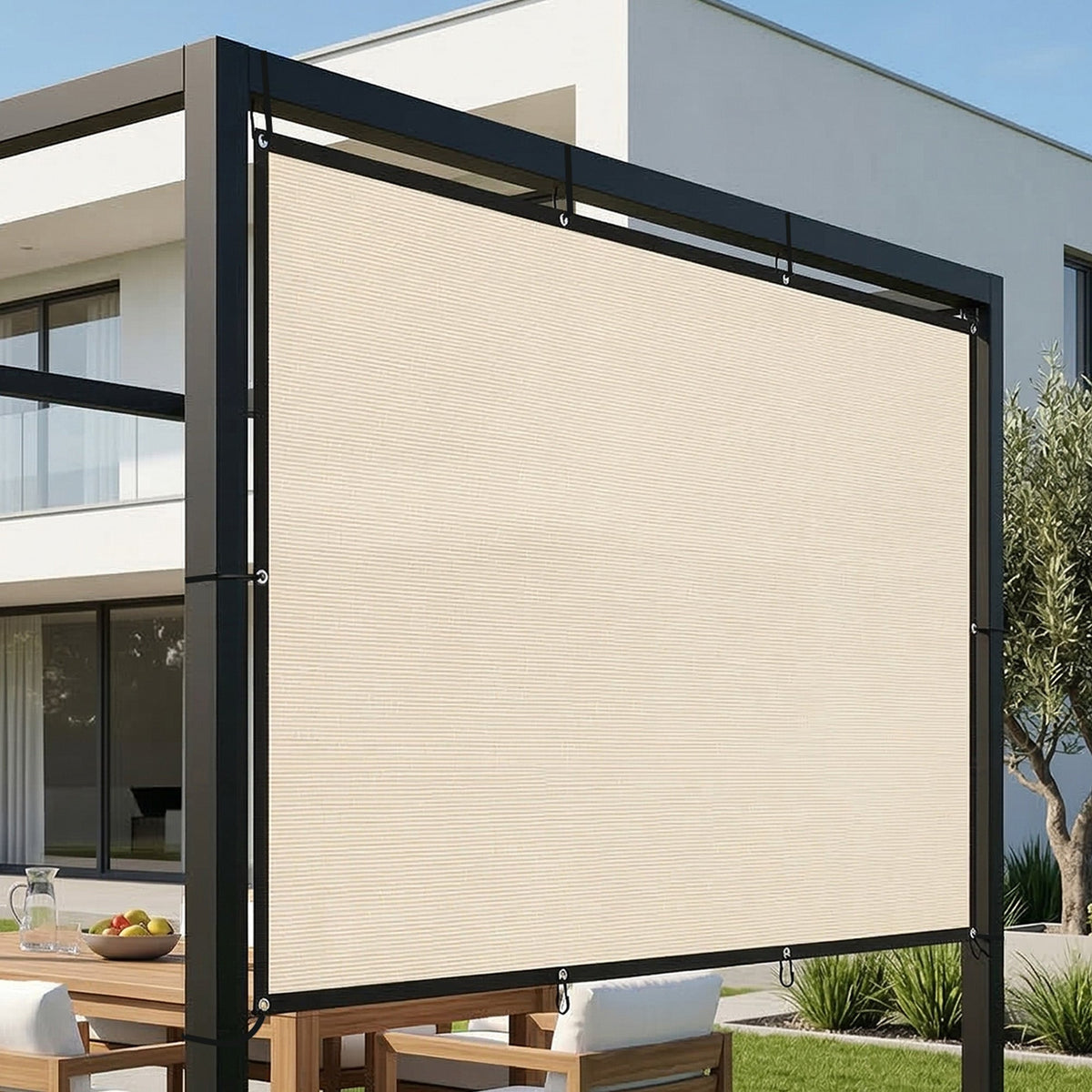 2 x 3 m Sun Shade Sail in Beige with Steel Eyelets & Bungee Cords, UV Protection