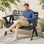 2 Seater Wooden Garden Bench with X-Frame Legs, Black