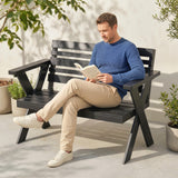 2 Seater Wooden Garden Bench with X-Frame Legs, Black