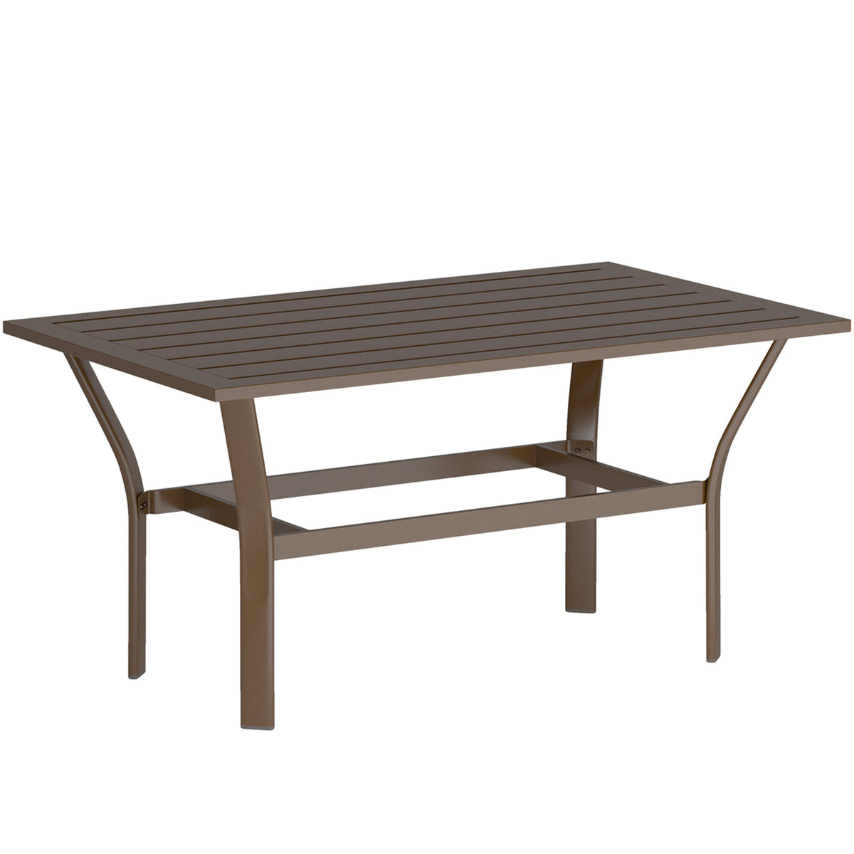Outdoor Metal Coffee Table with Slatted Top, Brown