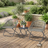 3 Piece Patio Bistro Set with Folding Rattan Chairs, Grey