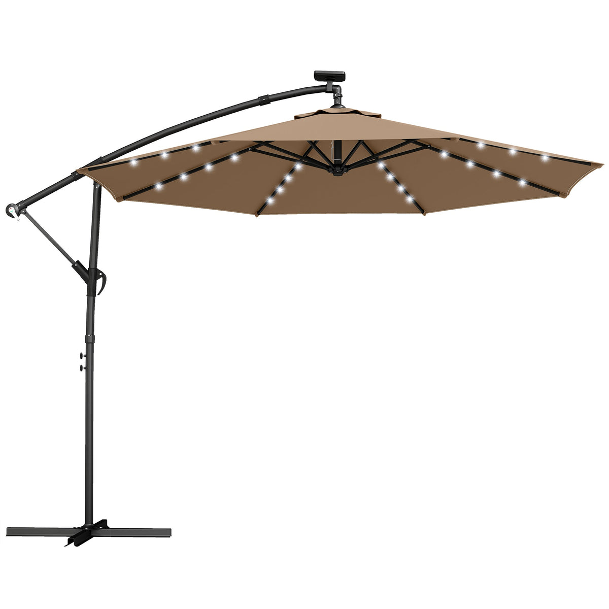 9.7 ft Cantilever Patio Umbrella with Solar LED Light and Cover, Khaki