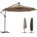 9.7 ft Cantilever Patio Umbrella with Solar LED Light and Cover, Khaki