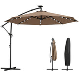 9.7 ft Cantilever Patio Umbrella with Solar LED Light and Cover, Khaki