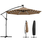 9.7 ft Cantilever Patio Umbrella with Solar LED Light and Cover, Khaki