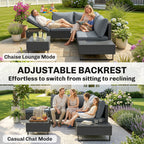 5-Seat L-Shaped Rattan Sofa Set with Adjustable Back, Cushions & Table Dark Grey