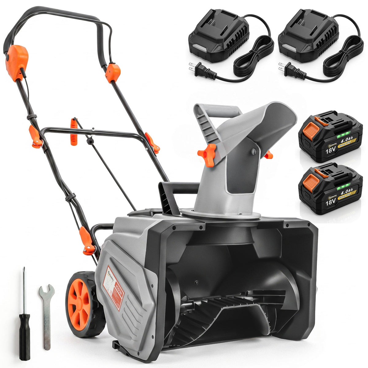40V 18" Cordless Snow Blower, Brushless 1400W Motor, PU Auger, 2x4Ah Batteries
