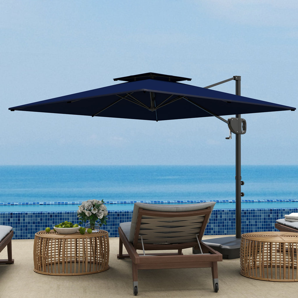 8' x 9' Square Cantilever Patio Umbrella with Fillable Base, Dark Blue