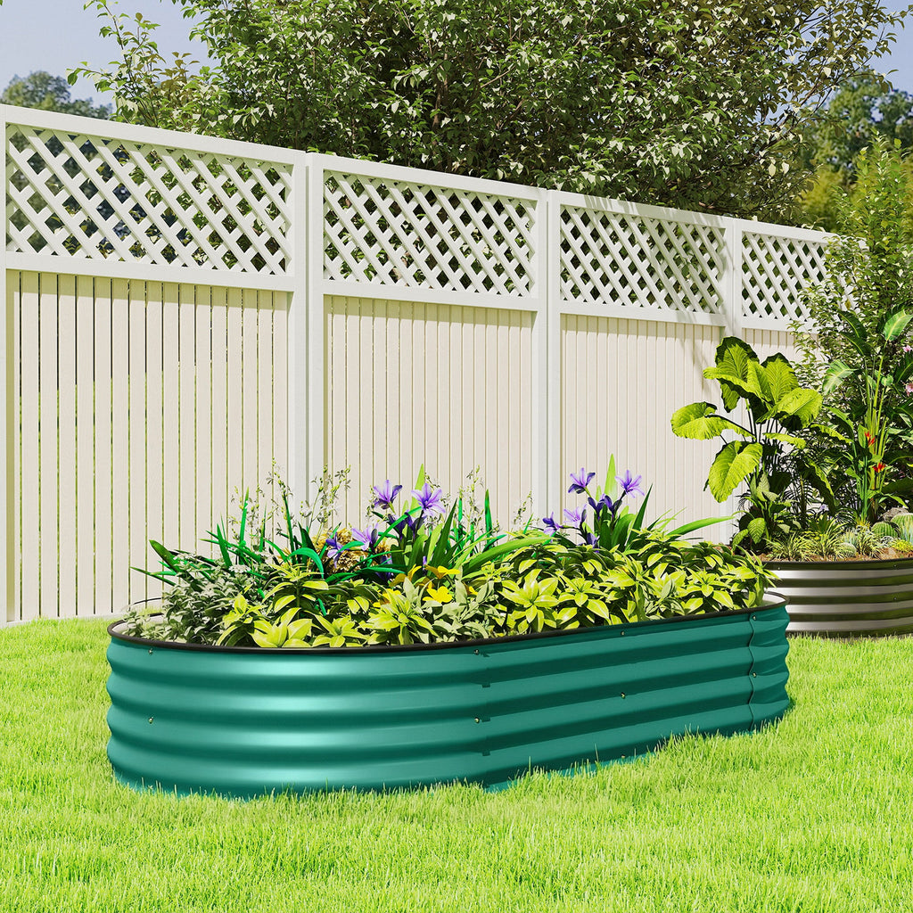 180 x 90 x 30 cm Galvanised Raised Garden Bed with Safety Edging, Light Green