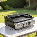 2 Burner Gas Plancha Grill with Warming Rack, 5 kW, Black