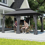 10' x 13' Patio Gazebo with Double Roof and Curtains, Grey